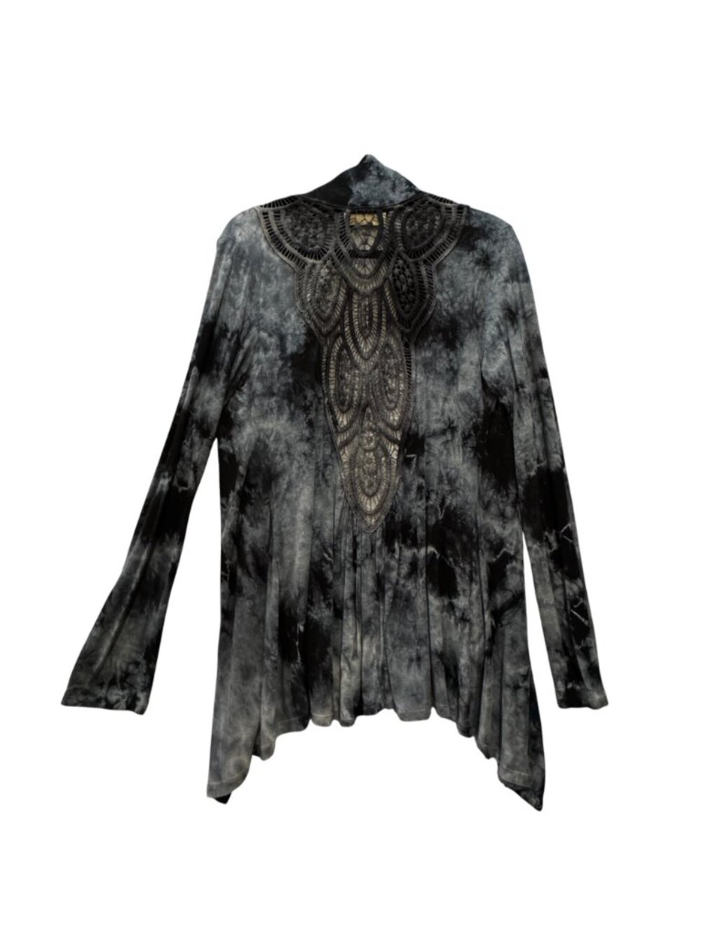 Nature Art Lynn Yang Tie Die Top Open Front Size M Whimsygoth Scarf Hem Lace - Picture 7 of 9